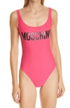 Moschino Couture One-piece Swimsuit With Logo In Fantasy Print Fuchsia