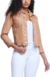 L Agence Janelle Raw Cut Slim Denim Jacket In Dark Camel