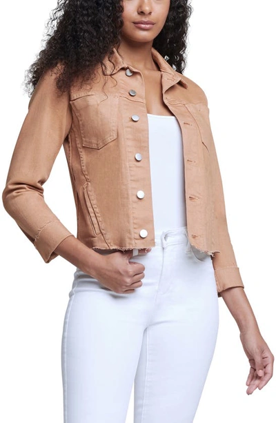 L Agence Janelle Raw Cut Slim Denim Jacket In Dark Camel