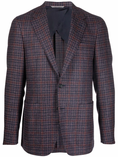 Canali Single-breasted Checked Blazer In 蓝色