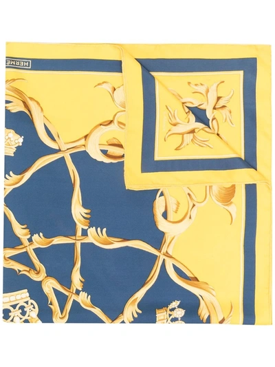 Pre-owned Hermes 1969  Crown-print Scarf In 蓝色