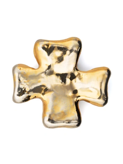 Pre-owned Christian Lacroix 1980s Cross Motif Brooch In 金色