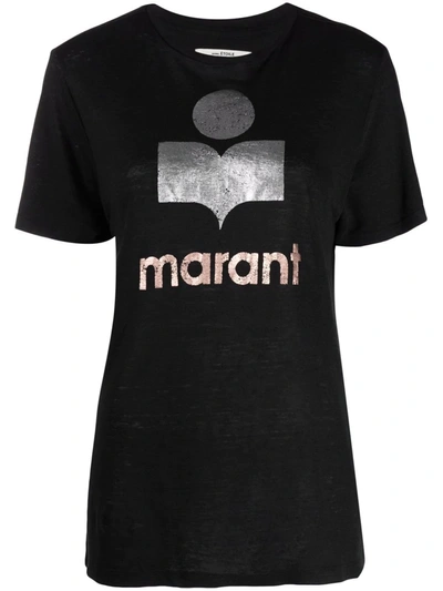 Isabel Marant Étoile Kuta Black Linen Split T-shirt