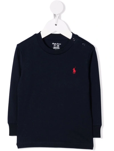 Ralph Lauren Babies' Ribbed-knit Round Neck Jumper In 蓝色