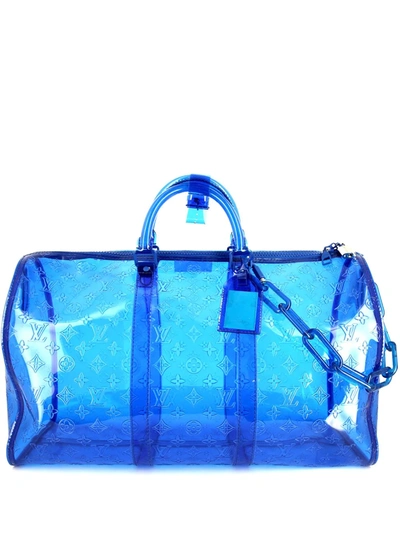 Pre-owned Louis Vuitton 2019  Vinyl Keepall Travel Bag In 蓝色