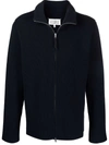 Maison Margiela Full Zip Cardigan In Wool And Cotton In Blue