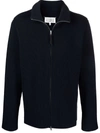Maison Margiela Ribbed-knit Zip-front Cardigan In Blue
