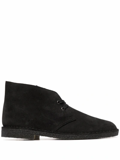 Clarks Originals Low Heel Desert Lace Up Boots In Black