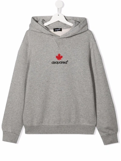 Dsquared2 Teen Logo-print Cotton Hoodie In Grey