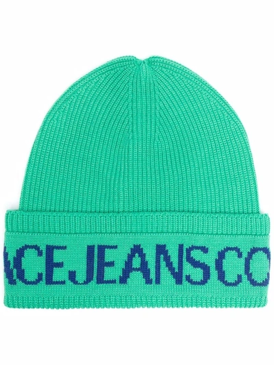 Versace Jeans Couture Logo-knit Beanie In Verde