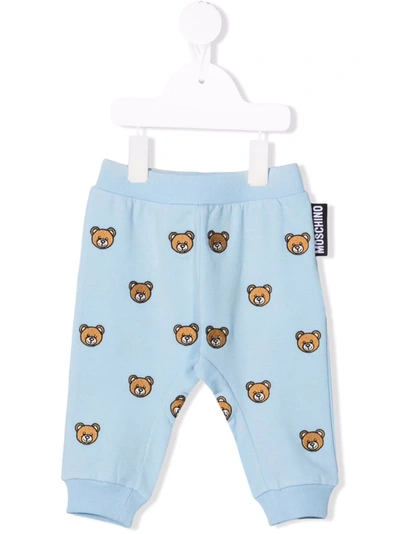 Moschino Babies' Teddy Bear-embroidered Track Trousers In 蓝色
