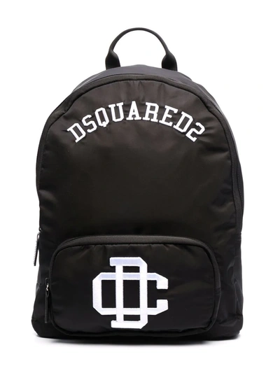 Dsquared2 Kids' Embroidered Logo Nylon Backpack In Black