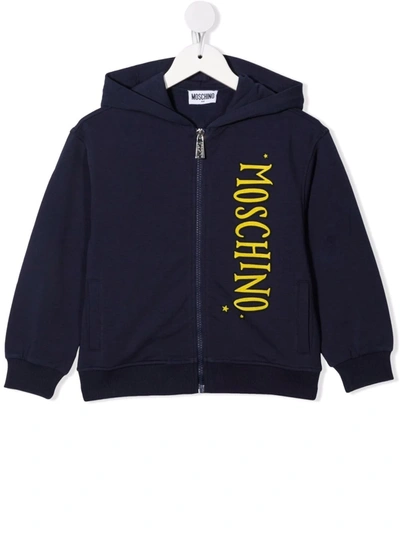 Moschino Kids' Logo-print Zip-up Hoodie In 蓝色