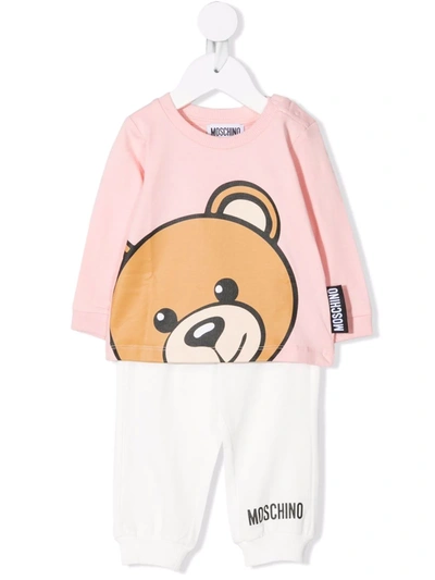 Moschino Babies' Teddy Bear Print Tracksuit In 粉色
