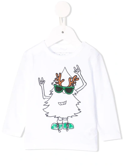 Stella Mccartney Babies' Christmas Tree Print T-shirt In White