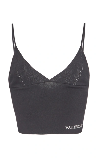 Valentino Logo针织弹力短款上衣 In Black,white