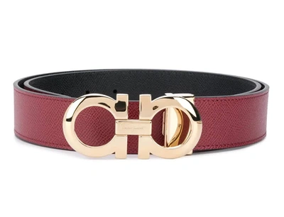 Ferragamo Kids' Reversible And Adjustable Gancini Belt In Gold Tone,red