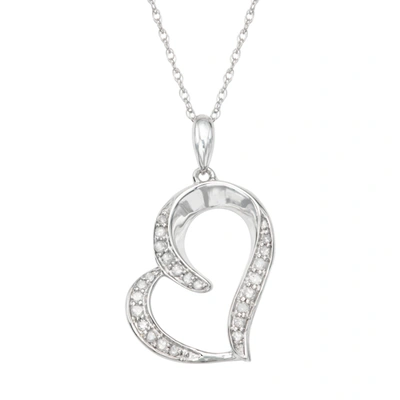 Hetal Diamonds 0.12cttw Diamond Heart Necklace In Sterling Silver In Silver Tone,white
