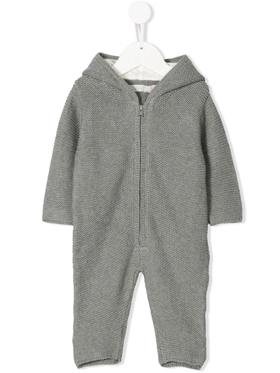 Stella Mccartney Babies' Waffled Hooded Zip Romper In Grey