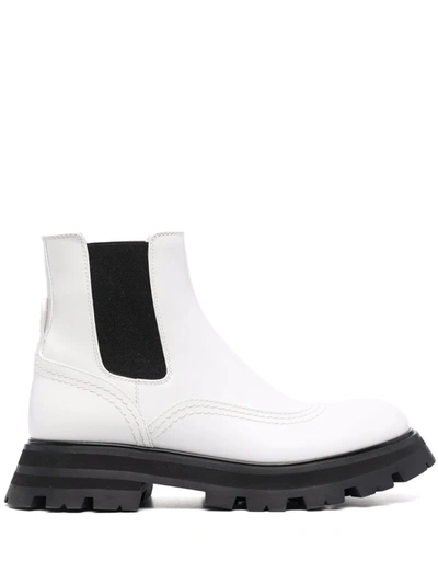 Alexander Mcqueen Ridged-sole Ankle Boots In White