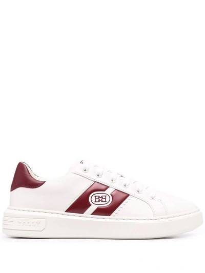Bally Mikki Logo-stripe Leather Sneakers In White/heritage Red