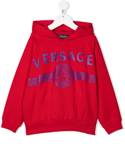 Versace Kids' Printed Cotton Sweatshirt Hoodie In Red