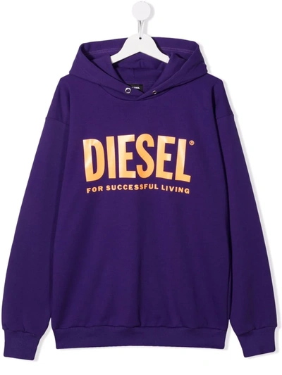 Diesel Teen Logo-print Hoodie In Purple