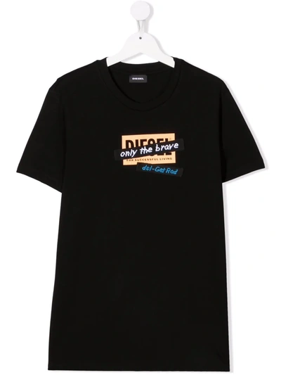 Diesel Teen Tudarget Logo-print T-shirt In Black