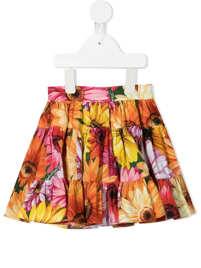 Dolce & Gabbana Babies' Floral-print Flared Skirt In Multicolour