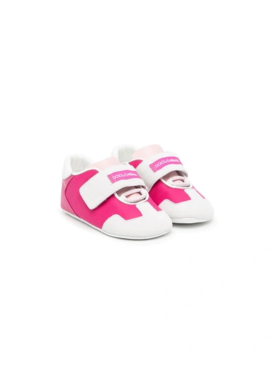 Dolce & Gabbana Babies' Leather Logo Touch-strap Trainers In Pink