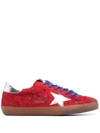 Golden Goose Ball Star Sneakers In Dark Red Suede With White Leather Star And Heel Tab In Red
