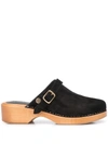 Re/done Leather-trimmed Suede Platform Clogs In Black