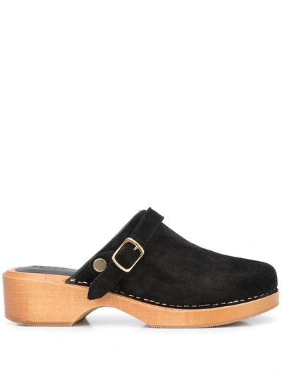 Re/done Leather-trimmed Suede Platform Clogs In Black