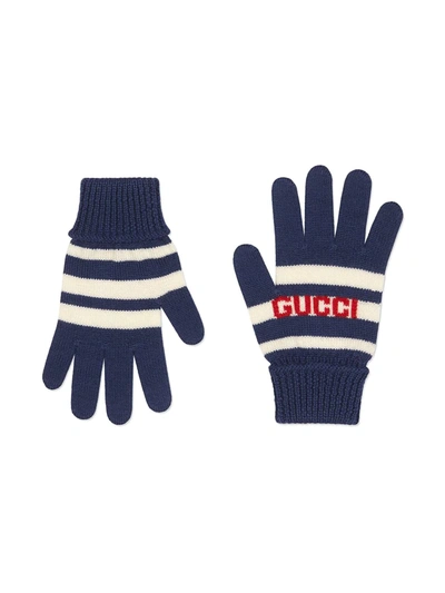 Gucci Kids'  Intarsia-knit Gloves In Blue
