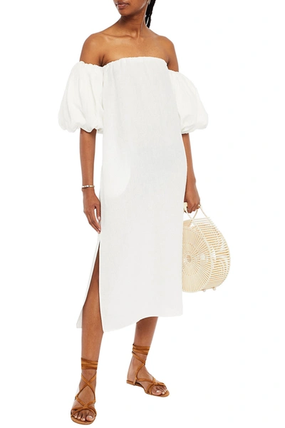 Piece Of White Off-the-shoulder Linen Midi Dress In White