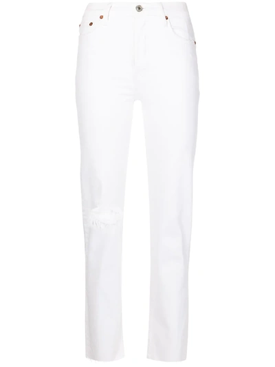 Re/done Distressed Straight-leg Jeans In White