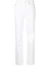 Re/done 90s High Rise Loose Distressed Straight-leg Jeans In Weiss