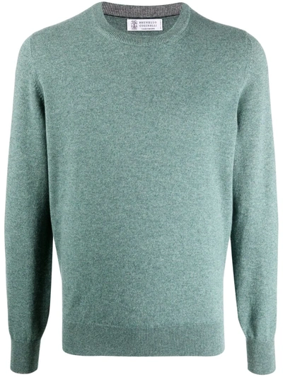 Brunello Cucinelli Long-sleeved Cashmere-knit Sweater In Green