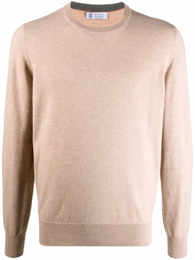 Brunello Cucinelli Crew Neck Cashmere-knit Sweater In Dove