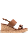 Ferragamo Giudith Leather Platform Wedge Sandals In Braun