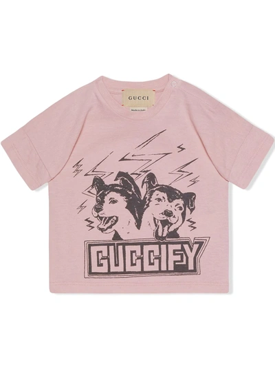 Gucci Babies' Fy Dog-print T-shirt In Pink