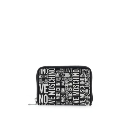 Love Moschino Black Small Wallet With White Logo In Nero/bianco