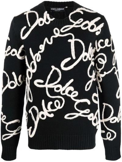 Dolce & Gabbana Embroidered Logo Wool-blend Sweater In Black