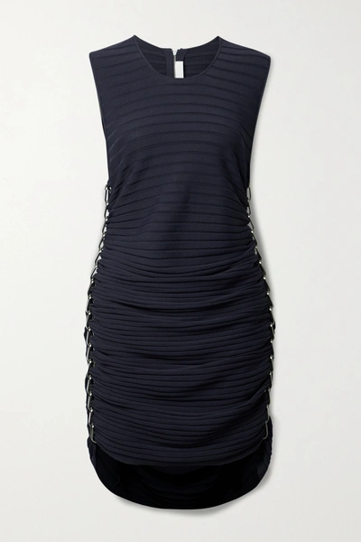 Dion Lee Embellished Ribbed Stretch-jersey Mini Dress In Navy