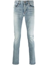 Saint Laurent 15cm Skinny Low Waist Cotton Denim Jeans In Blue