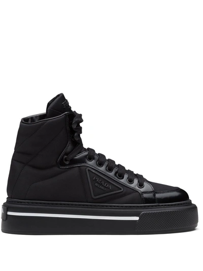 Prada Macro Re-nylon And Brushed Leather High-top Sneakers In