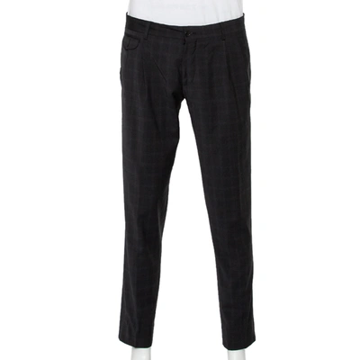 Pre-owned Dolce & Gabbana Charcoal Grey Checkered Wool Tapered Leg Pants L