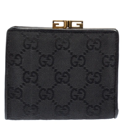 Pre-owned Gucci Black Gg Canvas French Wallet