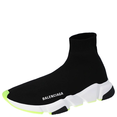 Pre owned Balenciaga Black neon Green Knit Speed High Top Trainers