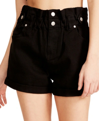 Madden Girl Juniors' Denim Belted Shorts In Black